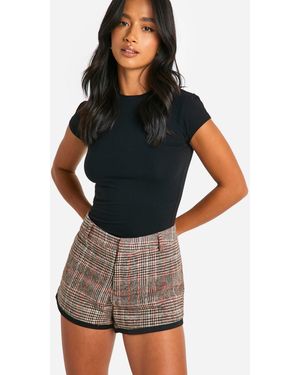 Boohoo Petite Wool Look Check Micro Short - Black