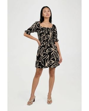 Boohoo Floral Print Volume Sleeve Mini Dress - Black