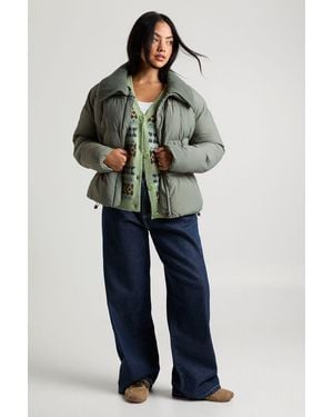 Boohoo Contrast Rib Collar Puffer Jacket - Blue