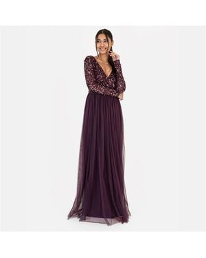 Maya Deluxe V-Neck Long Sleeve Maxi Gown - Purple