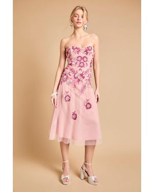Oasis Premium Trailing Floral Embellished Bandeau Midi Dress - Pink