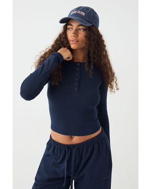 DSGN Studio Button Detail Embroidered Long Sleeve Top - Blue