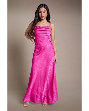 Oasis Petite Bright Double Strap Cowl Neck Satin Jacquard Bridesmaid Midi Dress - Pink