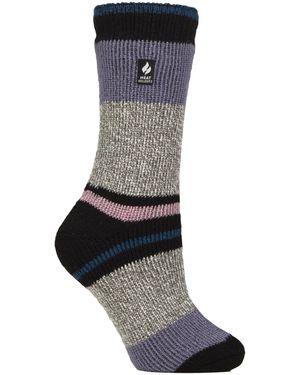 Heat Holders Ladies Soft Warm Winter Stripe Patterned Thermal Socks - Black