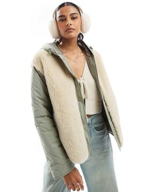 ASOS Hooded Quilted Borg Jacket - Green