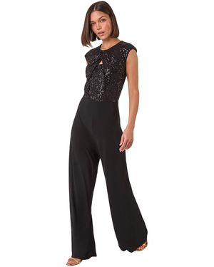 Roman Sequin Twist Front Jumpsuit - Black