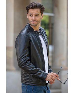 Ashwood Leather 'Elio' Mandarin Collar Biker Jacket - Grey