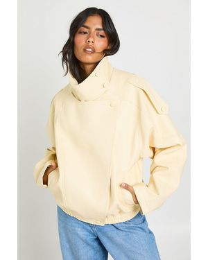 Boohoo Faux Leather Funnel Neck Jacket - Blue