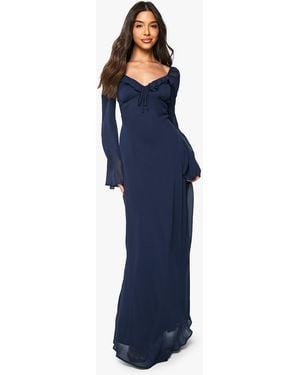 Boohoo Chiffon Plunge Ruffle Maxi Dress - Blue