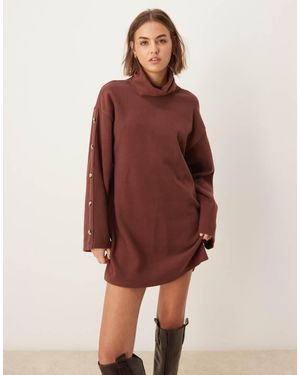 ASOS Supersoft High Neck Button Sleeve Shift Mini Dress - Red