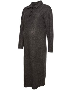 Mama.licious Vmmebba Collared Neck Long Sleeve Midi Dress - Black