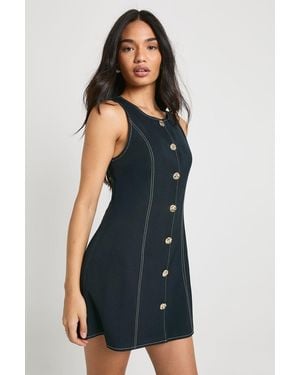 Boohoo Button Tailored Sleeveless A Line Mini Dress - Blue