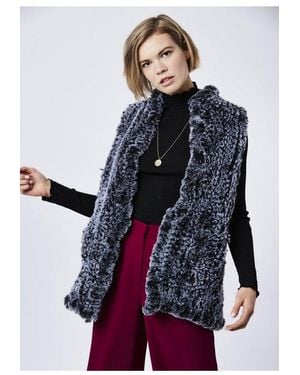 Jayley Hand Knitted Faux Fur Long Gilet - Blue