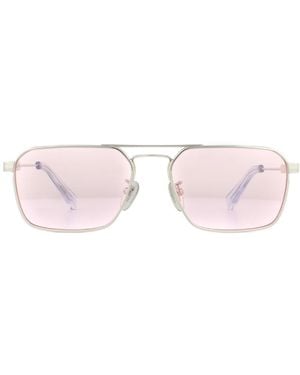 Police Rectangle Shiny Palladium Sunglasses - Pink
