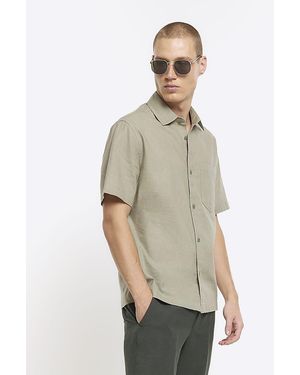 River Island Regular Fit Linen Blend Shirt - Natural