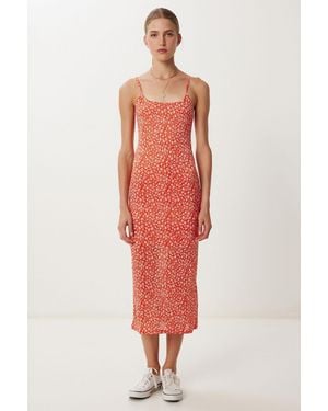 Happiness İstanbul Square Collar Sleeveless Floral Midi Dress - Red