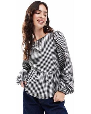 ASOS Poplin Long Sleeve Ruched Back Blouse - Grey