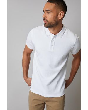 Threadbare Textured Cotton Short Sleeve Polo Shirt - White