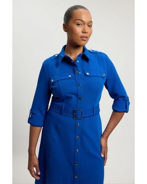 Karen Millen Plus Size Tailored Belted Midi Shirt Dress - Blue