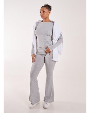Pink Vanilla Fold Over Waist Lounge Flares - Grey