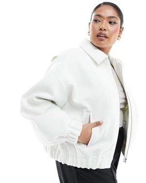 ASOS Design Textured Bomber Jacket With Collar Detail - White