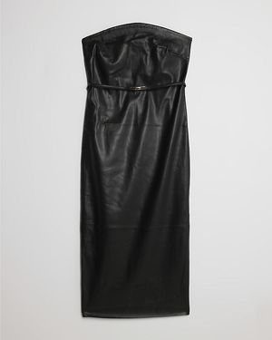 River Island Bandeau Midi Dress Petite Faux Leather Pu - Black