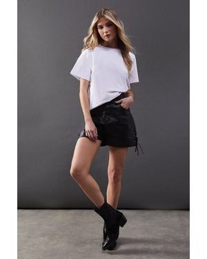 Warehouse Real Leather Whipstitch Detail Shorts - Grey