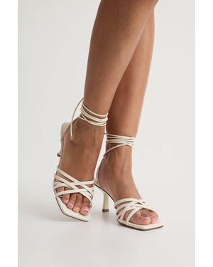 Boohoo Strappy Front Tie Up Low Stiletto Heels - White