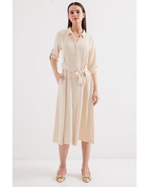 Bigdart Textured Midi Dress With Bow - Natural