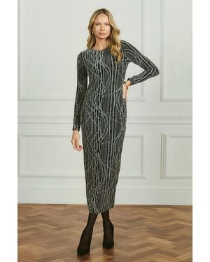 Izabel London Abstract Print Long Sleeve Ruched Midi Dress - Green