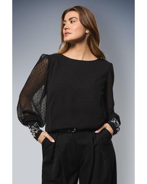 Wallis Occasion Dobby Embellished Cuff Blouse - Grey
