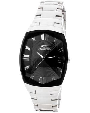 Chronotech Silver Steel Watch - Black