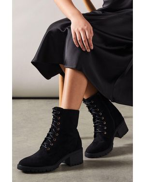 Wallis Eliska Faux Suede Lace Up Medium Block Heel Ankle Boots - Black