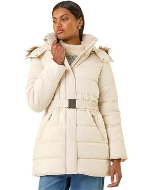 Roman Faux Fur Padded Belt Coat - Natural