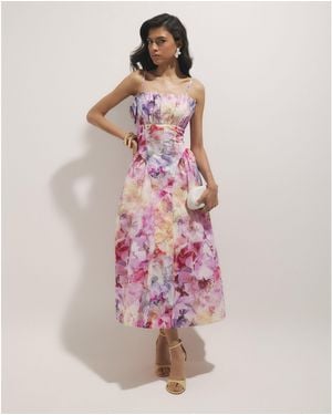 River Island Midi Dress Cotton Floral Print - Pink
