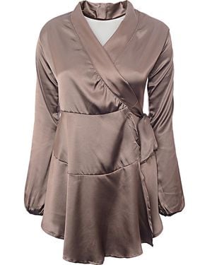 TFNC London Satin Wrap Mini Dress - Brown