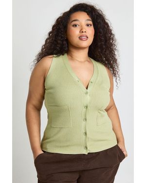 Boohoo Plus Rib Knitted Waistcoat - Green