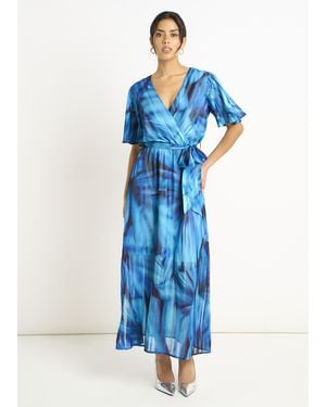 Gini London Tie Dye Print Wrap Midi Dress - Blue