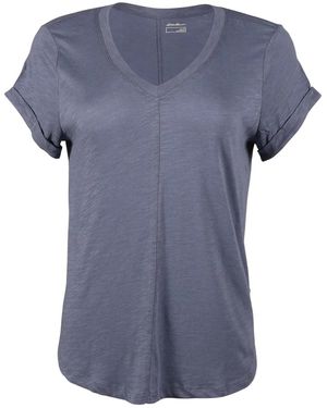 Eddie Bauer Ladies Gate Check V Neck T-Shirt ( Haze) - Blue