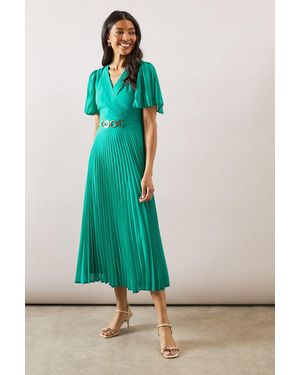 Wallis Pleated Buckle Midi Dress - Green