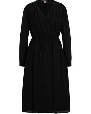 BOSS Dagatta V-Neck Midi Wrap Dress - Black