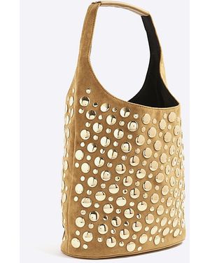 River Island Bucket Shoulder Bag Faux Suede Studded - Metallic