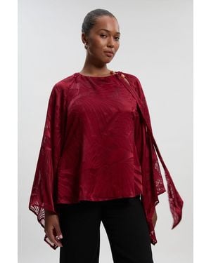 Karen Millen Plus Size Devoure Flared Sleeve Woven Blouse With Trim Detail