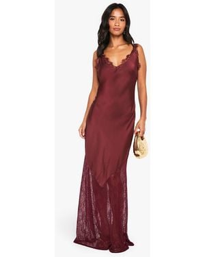 Boohoo Petite Lace Hem Slip Dress - Red