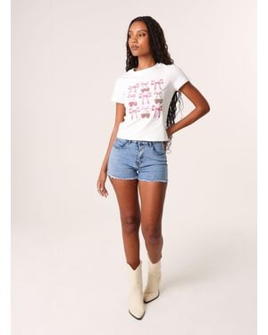 Pink Vanilla Cap Sleeve Lace Trim Top - Blue