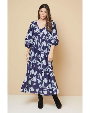 Wallis Ruched Waist Midaxi Tea Dress - Blue