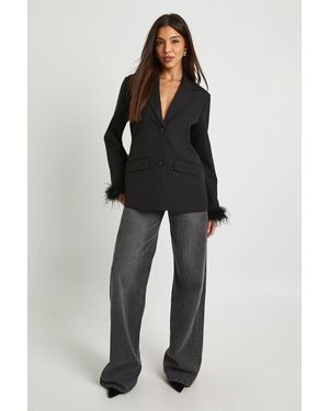 Boohoo Feather Cuff Oversized Blazer - Black