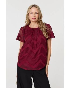 Izabel London Chevron Print Layered Ruched Blouse