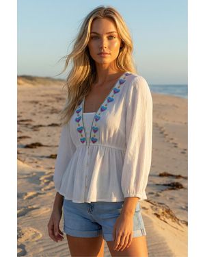 D.u.s.k Embroidered V-Neck Blouse - Blue