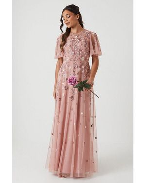 Coast Petite Embroidered Angel Sleeve Bridesmaids Maxi Dress - Pink